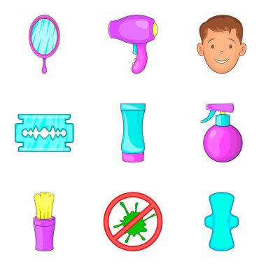 Sıhhi birim Icons set, karikatür tarzı