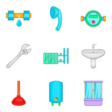 Sıhhi seramik Icons set, karikatür tarzı