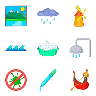 Su teslim Icons set, karikatür tarzı