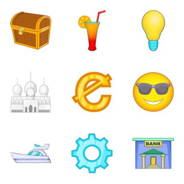 Maddi refah Icons set, karikatür tarzı