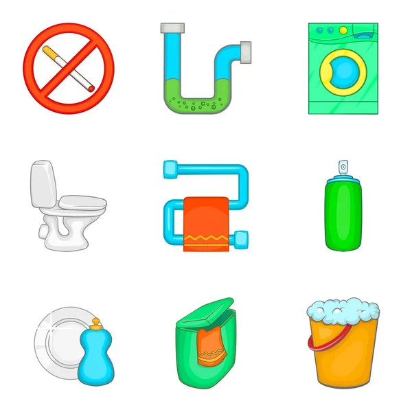 Ensemble d'icônes d'équipement sanitaire, style dessin animé — Image vectorielle