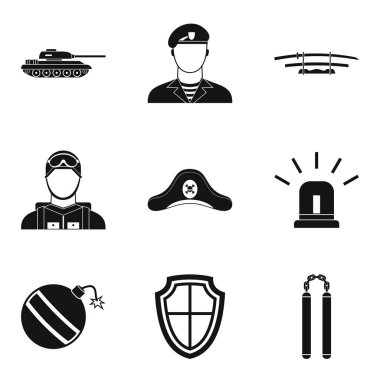 Askeri silah Icons set, basit tarzı