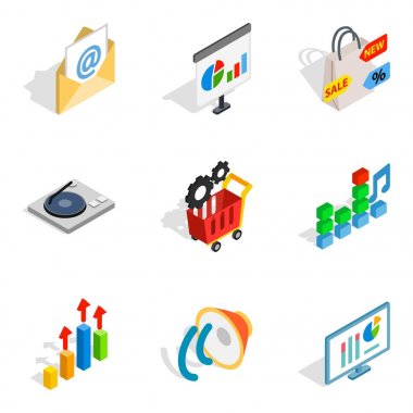 SEO web Icons set, izometrik stili
