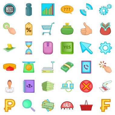 Para eşdeğer Icons set, karikatür tarzı