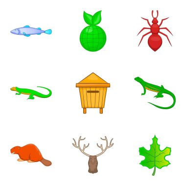 Doğa rezerv Icons set, karikatür tarzı