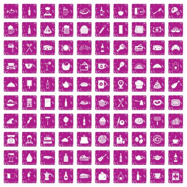 100 Restoran simgeler grunge pembe ayarla