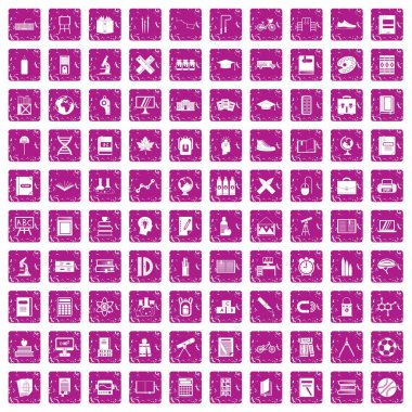 100 okul simgeler grunge pembe ayarla