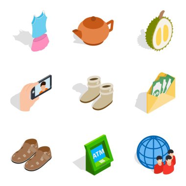 Bayan şeyler Icons set, izometrik tarzı