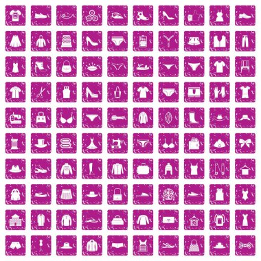 100 dikiş simgeler grunge pembe ayarla