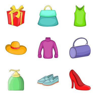 Kadın giyim Icons set, karikatür tarzı