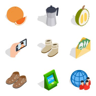 Kadın girişimci Icons set, izometrik stili