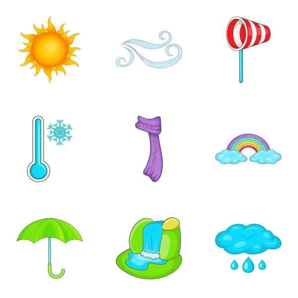 Prédire l'ensemble des icônes météo, style dessin animé — Image vectorielle