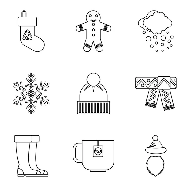 Ikonen für die Wintersaison setzen, Stil umreißen — Stockvektor