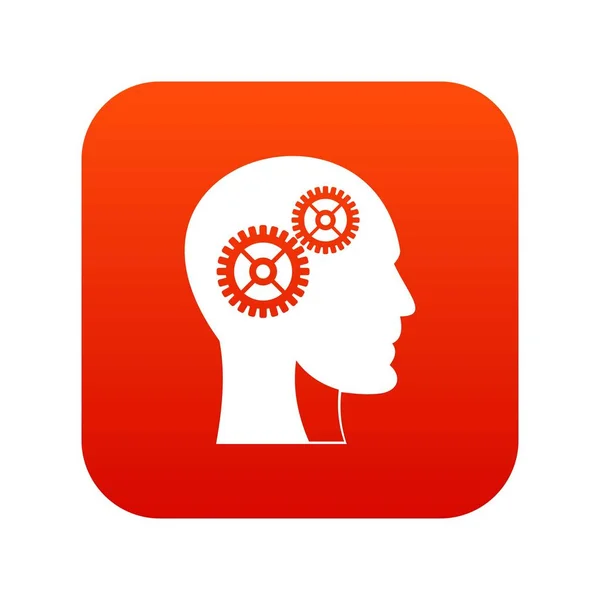 Ingranaggi in testa umana icona digitale rossa — Vettoriale Stock