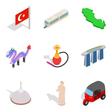 Dünya çapında macera Icons set, izometrik stili