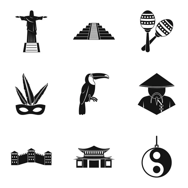Conjunto de iconos de gira mundial, estilo simple — Vector de stock