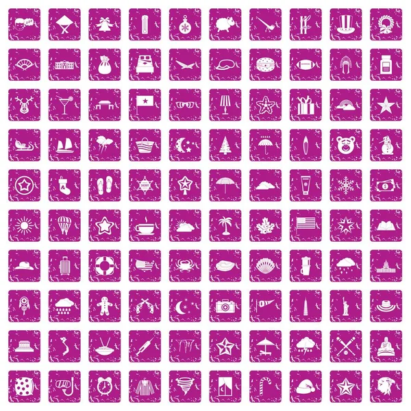 Ensemble d'icônes 100 étoiles rose grunge — Image vectorielle