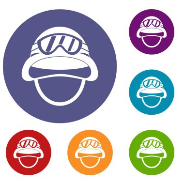 Askeri metal kask Icons set