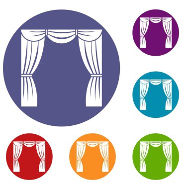 Perde sahne Icons set üzerinde