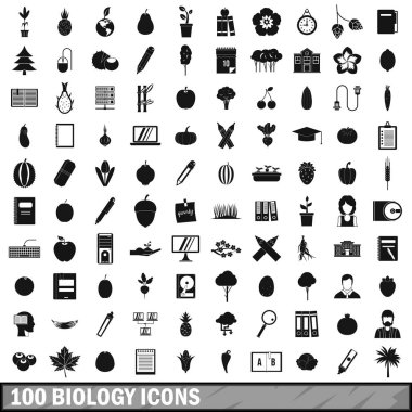 100 Biyoloji Icons set, basit tarzı 