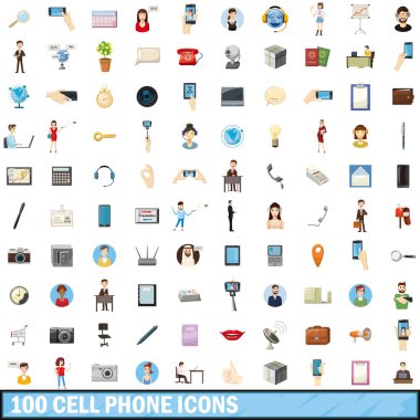 100 cep telefonu simgeler ayarla, tarzı çizgi film