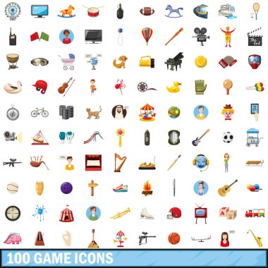 100 oyun Icons set, karikatür tarzı