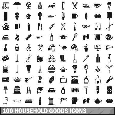 100 ev eşyaları Icons set, basit tarzı 