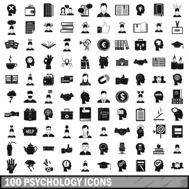 100 psikoloji Icons set, basit tarzı 