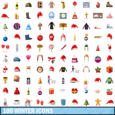 100 Kış simgeler ayarla, tarzı çizgi film