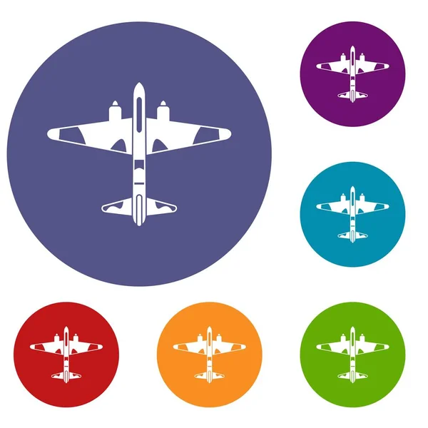 Ensemble d'icônes d'avions de chasse militaires — Image vectorielle