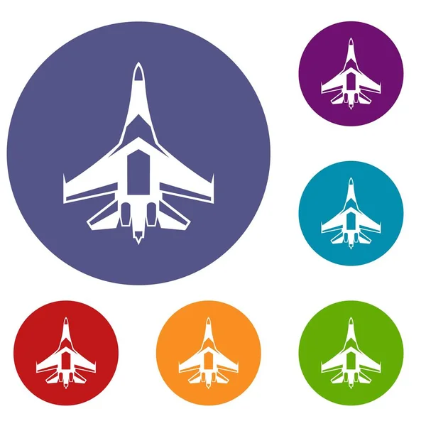 Jet fighter aereo icone impostate — Vettoriale Stock