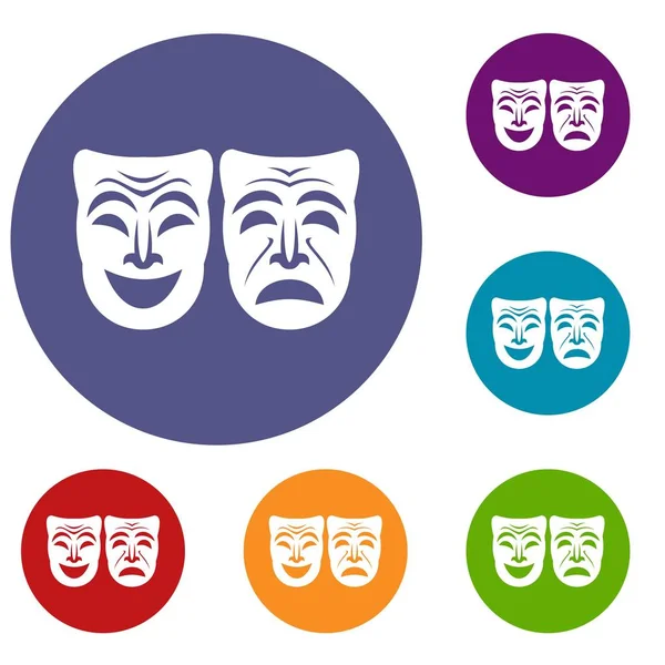 Happy and sad mask icons set — Stock Vector