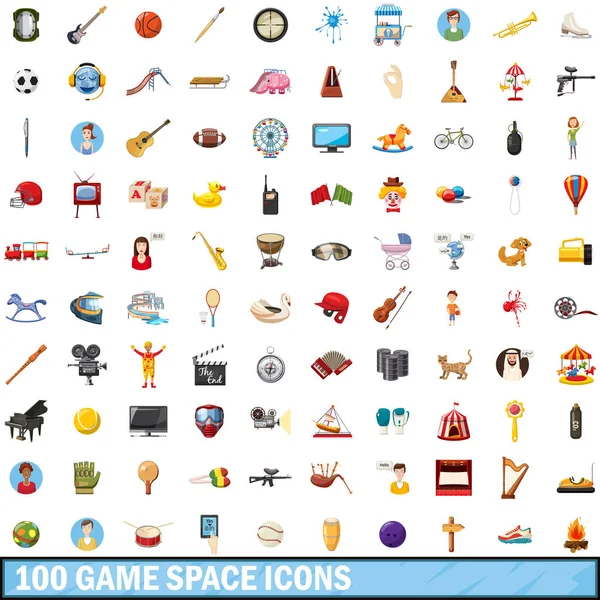 100 iconos de espacio de juego conjunto, estilo de dibujos animados — Vector de stock