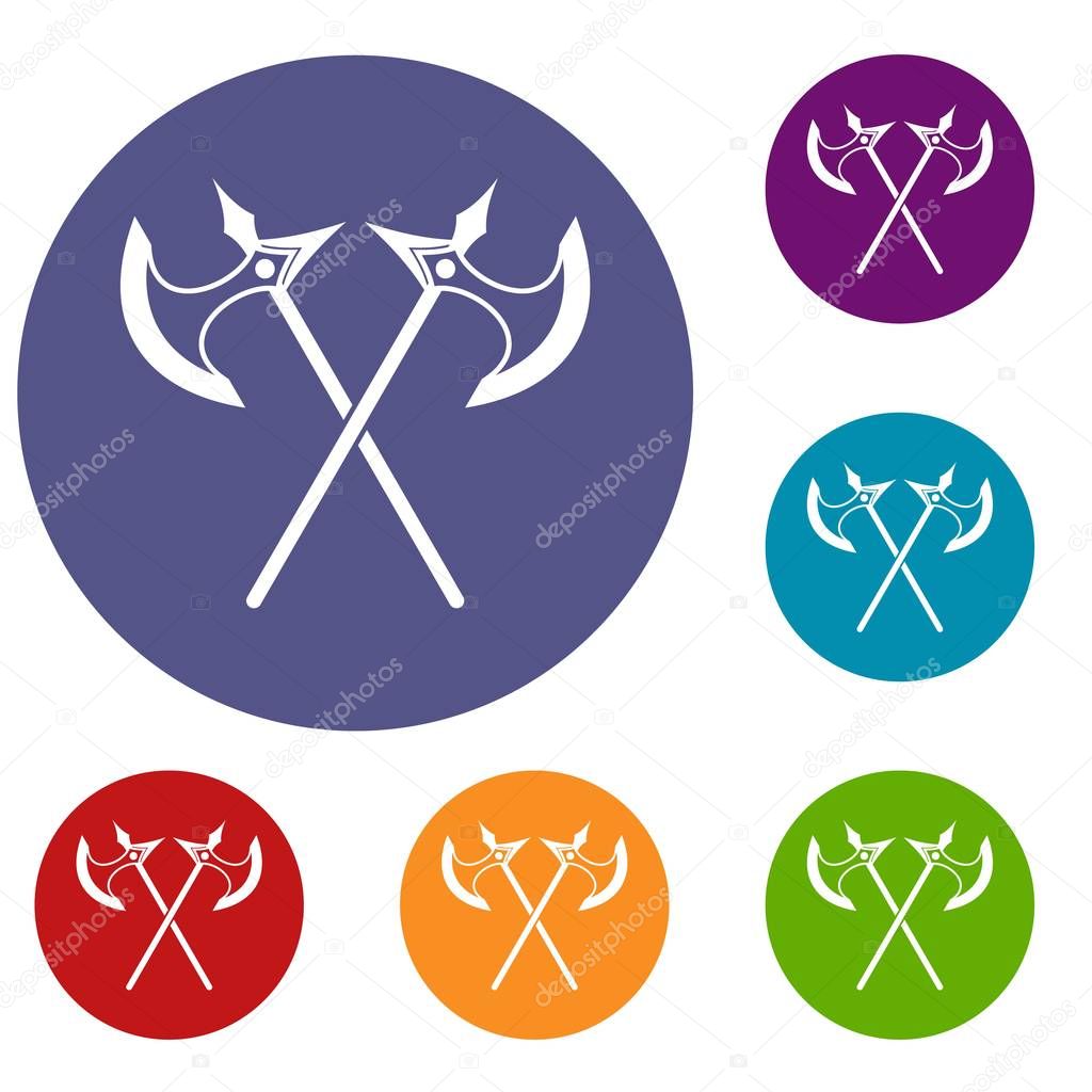 Crossed battle axes icons set