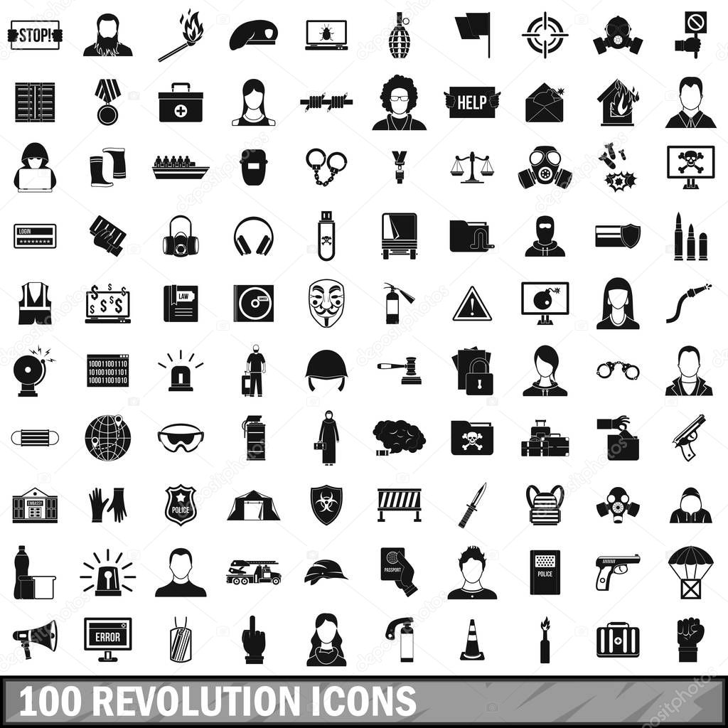 100 revolution icons set, simple style 