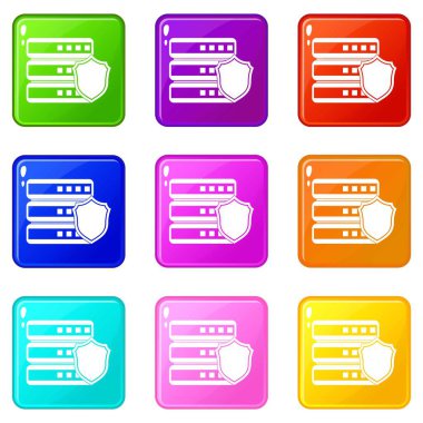 Gri kalkan simgeler 9 ayarlanmış veritabanı