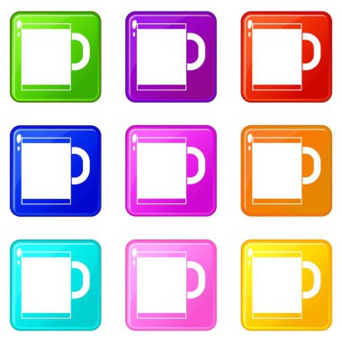 Çay kupa simgeler 9 seti