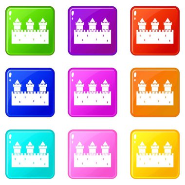 Set ortaçağ duvar ve kuleleri simgeleri 9