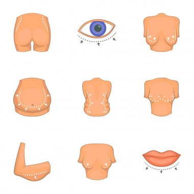 Karikatür tarzı liposuction simgeler kümesi türü