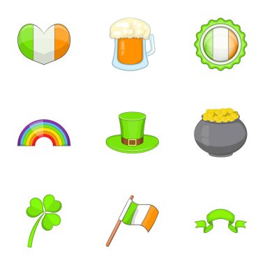 İrlanda seyahat Icons set, karikatür tarzı