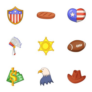 Amerikan rüyası Icons set, karikatür tarzı