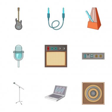 Müzik Stüdyo Ekipmanları Icons set, karikatür tarzı