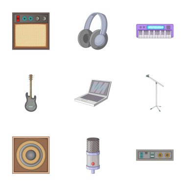 Müzik stüdyo Icons set, karikatür tarzı