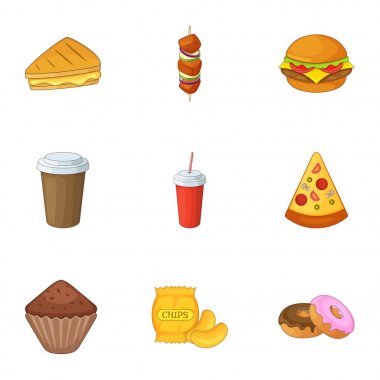 Zararlı lokanta Icons set, karikatür tarzı