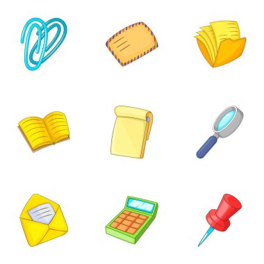 Muhasebeci ekipman Icons set, karikatür tarzı