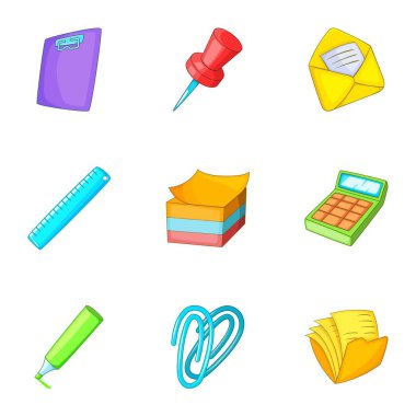 Okul Kırtasiye Simge ayarla, tarzı çizgi film