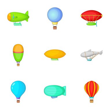 Hava Balon ve zeplin Icons set, karikatür tarzı
