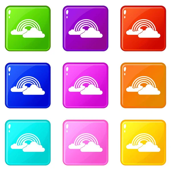 Веселка і хмари іконки 9 набір — стоковий вектор