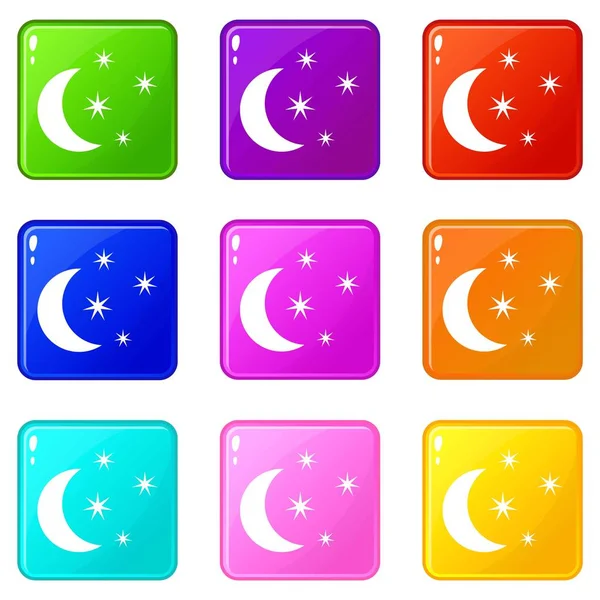 Moon and stars icons 9 set — Stock Vector