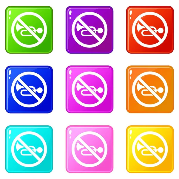 No horn traffic sign icons 9 set — Stock Vector